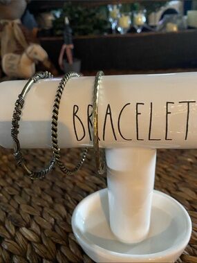 Set of Three Textured Metal Bracelets - Antique Bronze Tones